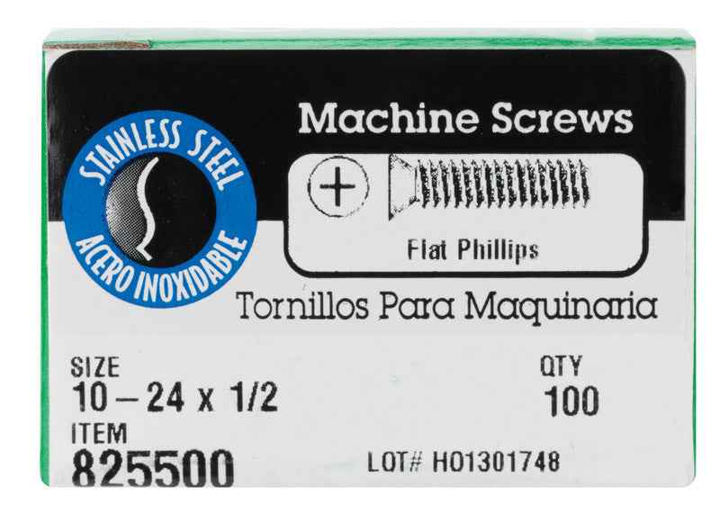 HILLMAN No. 10-24 Ga. X 1/2 in. L Phillips Flat Head Stainless Steel Machine Screws 100 pk - Image 4