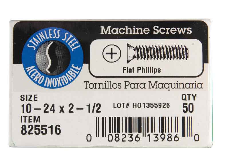 HILLMAN No. 10-24 X 2-1/2 in. L Phillips Flat Head Stainless Steel Machine Screws 50 pk - Image 4
