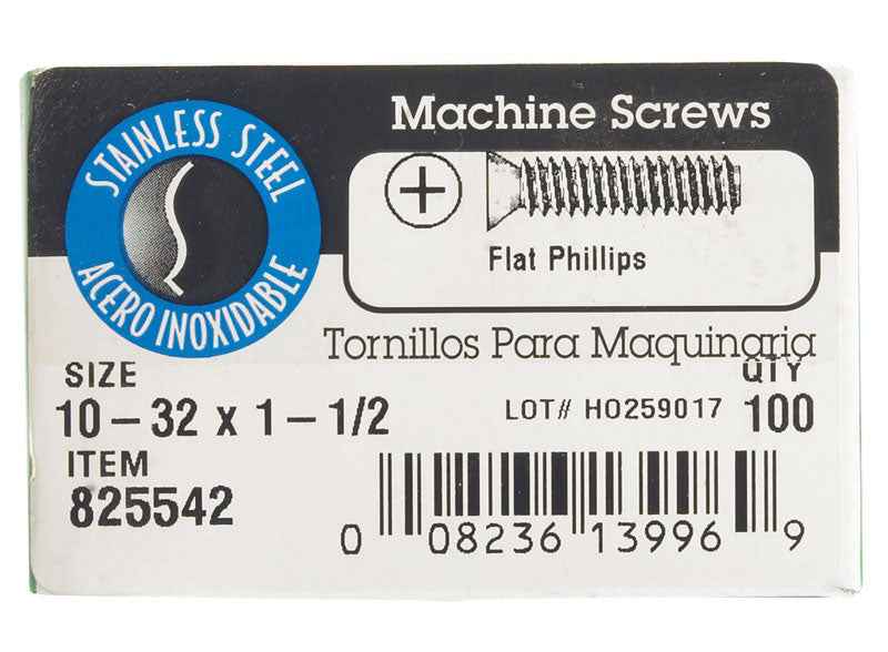 HILLMAN No. 10-32 in. X 1-1/2 in. L Phillips Flat Head Stainless Steel Machine Screws 100 pk - Image 2