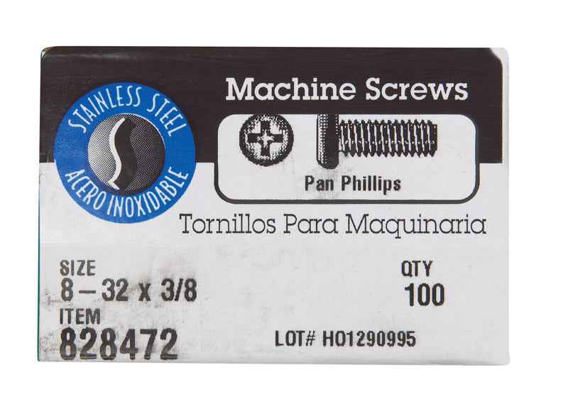 HILLMAN No. 8-32 X 3/8 in. L Phillips Pan Head Stainless Steel Machine Screws 100 pk - Image 2