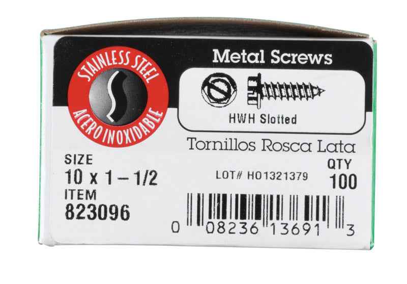 HILLMAN No. 10 Ga. X 1-1/2 in. L Slotted Hex Washer Head Sheet Metal Screws 100 pk - Image 2