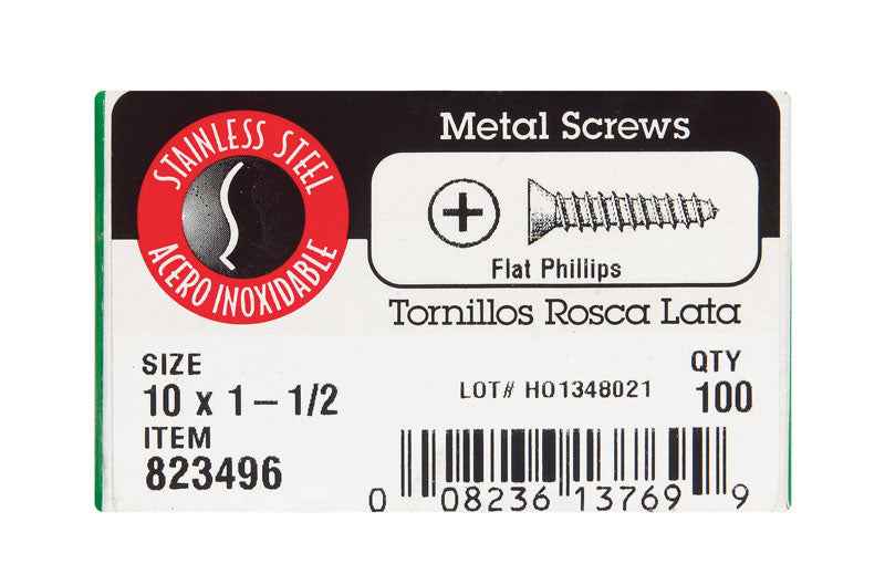 Hillman No. 10 X 1-1/2 in. L Phillips Flat Head Sheet Metal Screws 100 pk - Image 3