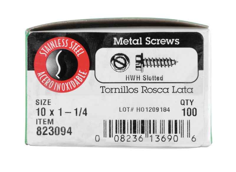 HILLMAN No. 10 Ga. X 1-1/4 in. L Slotted Hex Washer Head Sheet Metal Screws 100 pk - Image 2