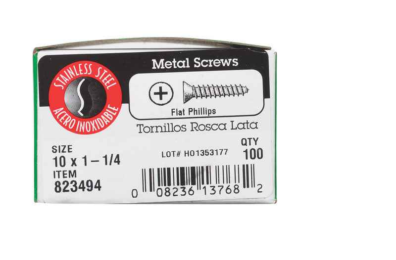 Hillman No. 10 X 1-1/4 in. L Phillips Flat Head Sheet Metal Screws 100 pk - Image 3