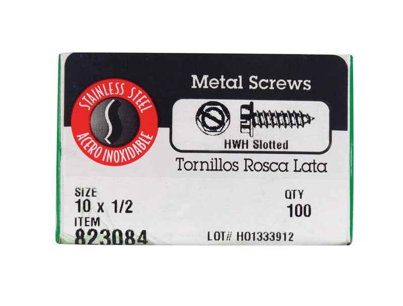 HILLMAN No. 10 Ga. X 1/2 in. L Slotted Hex Washer Head Sheet Metal Screws 100 pk - Image 2