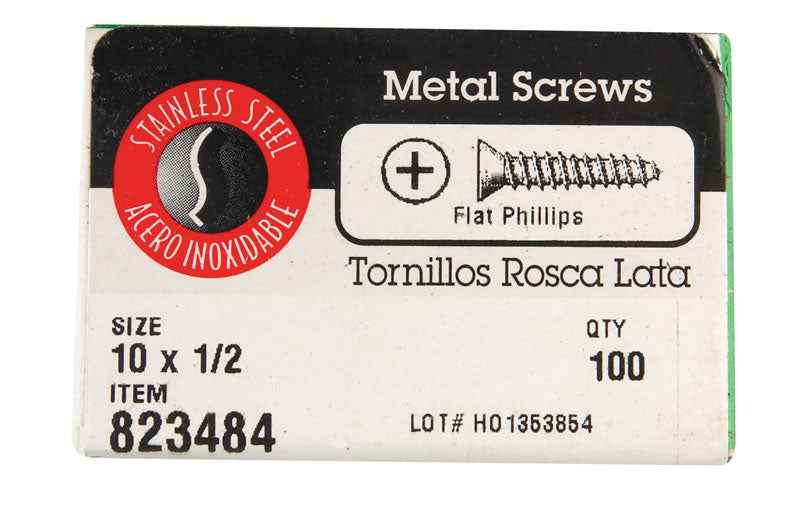 HILLMAN No. 10 Ga. X 1/2 in. L Phillips Flat Head Sheet Metal Screws 100 pk - Image 2