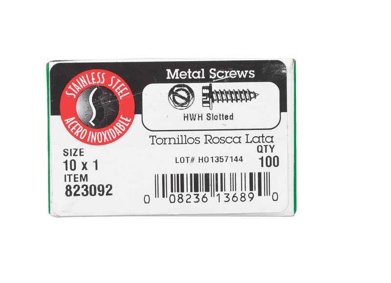 Hillman No. 10 X 1 in. L Slotted Hex Washer Head Sheet Metal Screws 100 pk - Image 2