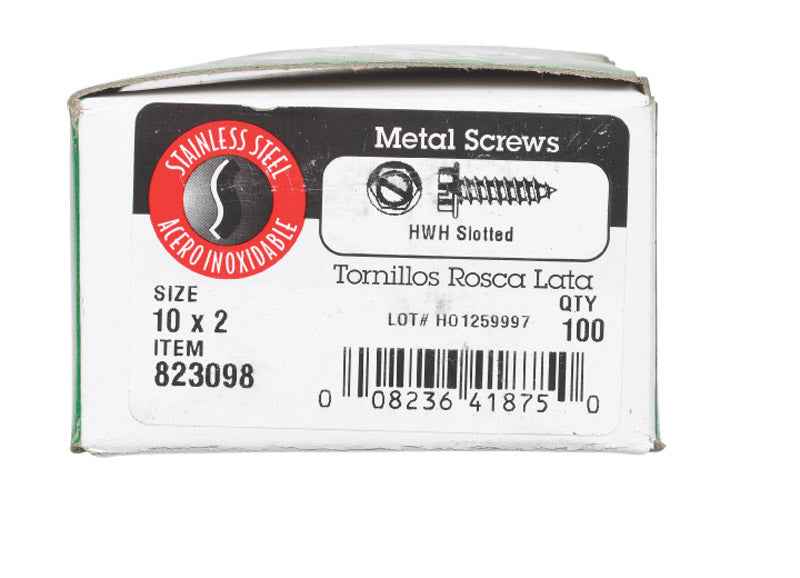 HILLMAN No. 10 Ga. X 2 in. L Slotted Hex Washer Head Sheet Metal Screws 100 pk - Image 2