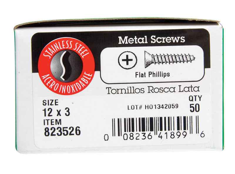 HILLMAN No. 12 Ga. X 3 in. L Phillips Flat Head Sheet Metal Screws 1 lb 50 pk - Image 2