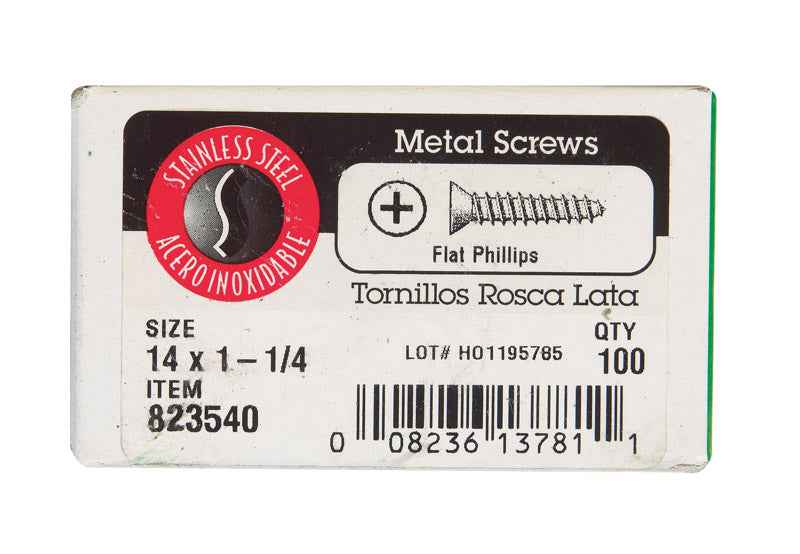 HILLMAN No. 14 Ga. X 1-1/4 in. L Phillips Flat Head Sheet Metal Screws 100 pk - Image 2