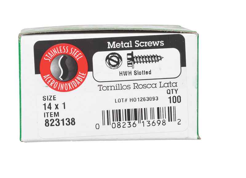 HILLMAN No. 14 Ga. X 1 in. L Slotted Hex Washer Head Sheet Metal Screws 100 pk - Image 2