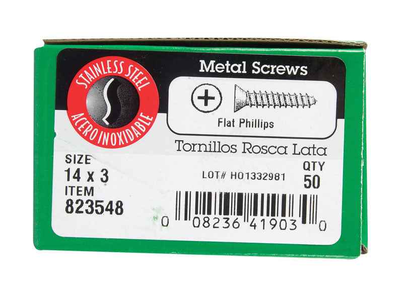 HILLMAN No. 14 Ga. X 3 in. L Phillips Flat Head Sheet Metal Screws 1 lb 50 pk - Image 2