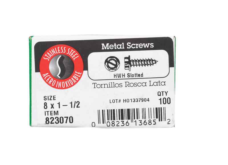 HILLMAN No. 8 Ga. X 1-1/2 in. L Slotted Hex Washer Head Sheet Metal Screws 100 pk - Image 2