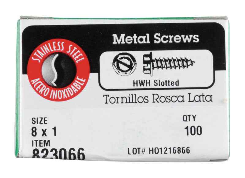HILLMAN No. 8 Ga. X 1 in. L Slotted Hex Washer Head Sheet Metal Screws 100 pk - Image 2