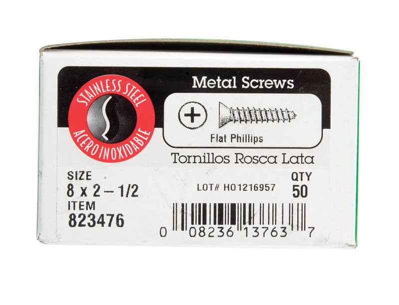 Hillman No. 8 X 2-1/2 in. L Phillips Flat Head Sheet Metal Screws 50 pk - Image 2