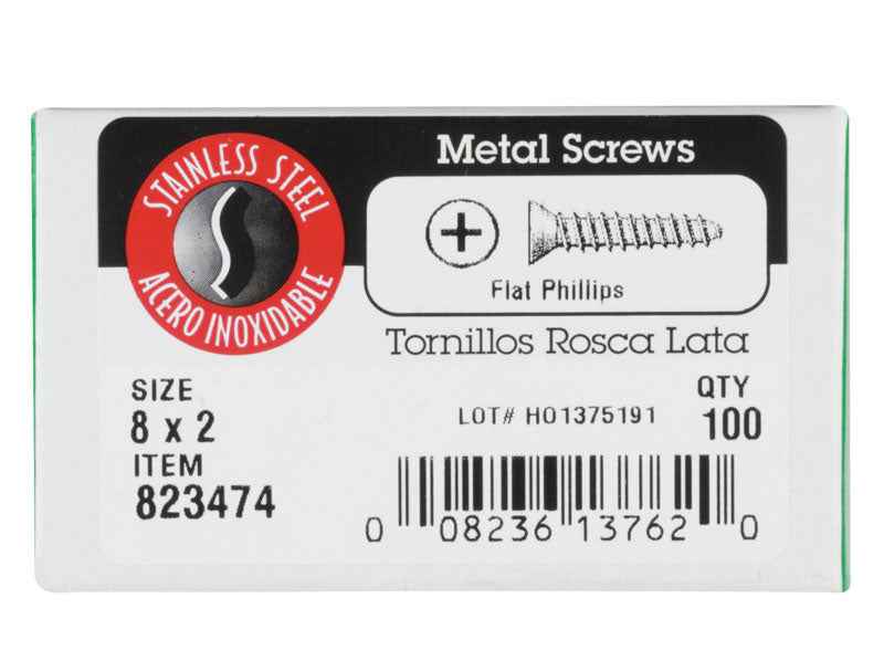 HILLMAN No. 8 Ga. X 2 in. L Phillips Flat Head Sheet Metal Screws 100 pk - Image 2