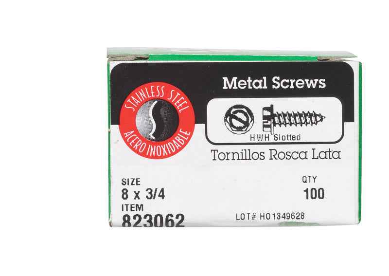 HILLMAN No. 8 X 3/4 in. L Slotted Hex Washer Head Sheet Metal Screws 100 pk - Image 2