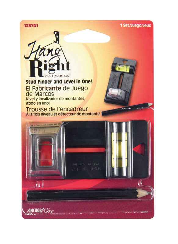 Hillman Hang Right Plastic Coated Black Plastic Stud Finder and Level Vial 1 lb. 1 pk
