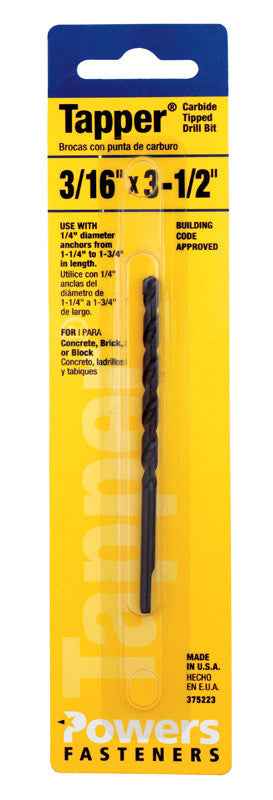 HILLMAN Tapper 3/16 in. X 3-1/2 in. L Carbide Tipped Drill Bit Straight Shank 1 pc - Image 2