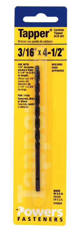 HILLMAN Tapper 3/16 in. X 4-1/2 in. L Carbide Tipped Drill Bit Straight Shank 1 pc - Image 2