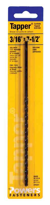 HILLMAN Tapper 3/16 in. X 7-1/2 in. L Carbide Tipped Drill Bit Straight Shank 1 pc