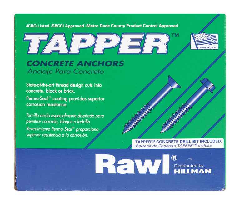 Hillman Tapper 1/4 in. D Steel Flat Head Concrete Screw Anchor 100 pk - Image 4