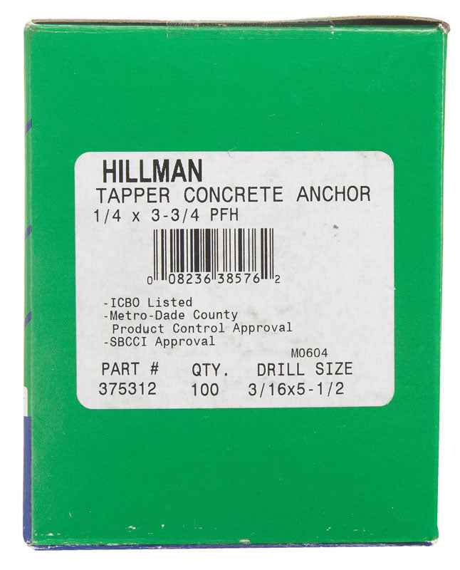 HILLMAN 1/4 in. D X 3-3/4 in. L Steel Flat Head Concrete Screw Anchor 100 pk - Image 2