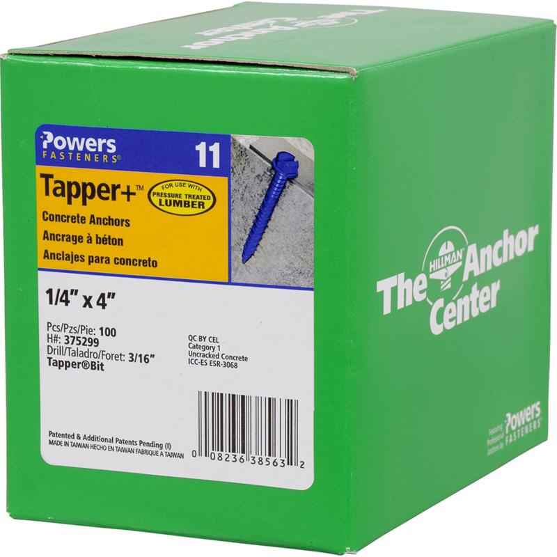 HILLMAN Tapper 1/4 in. D X 4 in. L Steel Hex Head Concrete Screw Anchor 100 pk - Image 3