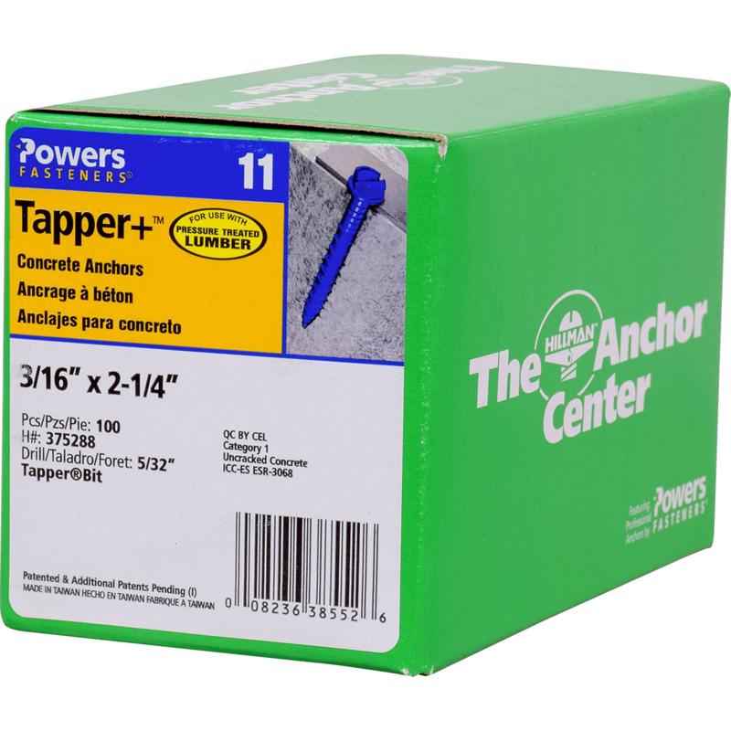 Hillman Tapper 3/16 in. D Steel Hex Head Concrete Screw Anchor 100 pk - Image 4