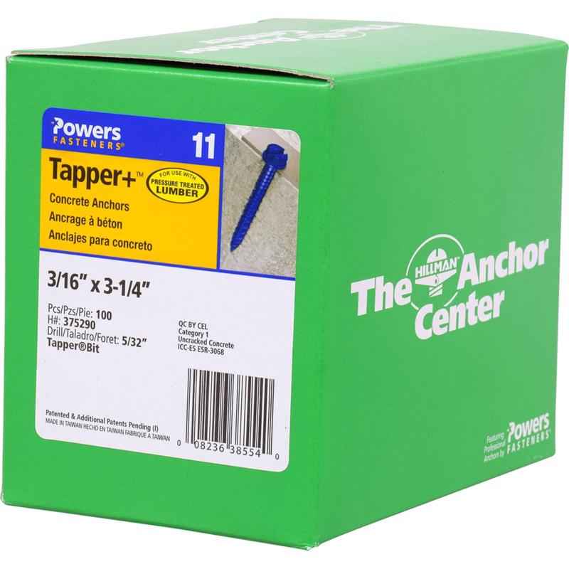 Hillman Tapper 3/16 in. D Steel Hex Head Concrete Screw Anchor 100 pk - Image 4
