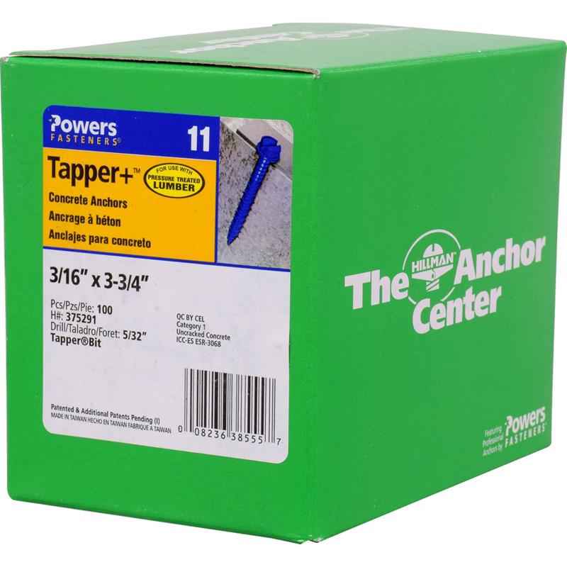 HILLMAN Tapper 3/16 in. D X 3.75 in. L Steel Hex Head Concrete Screw Anchor 100 pk - Image 3