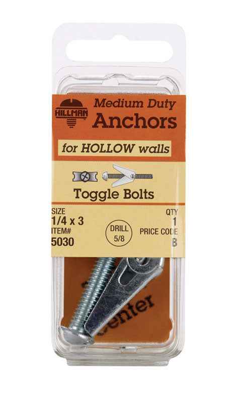 Hillman 1/4 in. Dia. x 3 in. L Round Steel Toggle Bolt 1 pk (Pack of 6) - Image 3