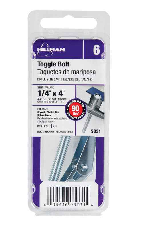 Hillman 1/4 in. Dia. x 4 in. L Round Steel Toggle Bolt 1 pk (Pack of 6) - Image 3