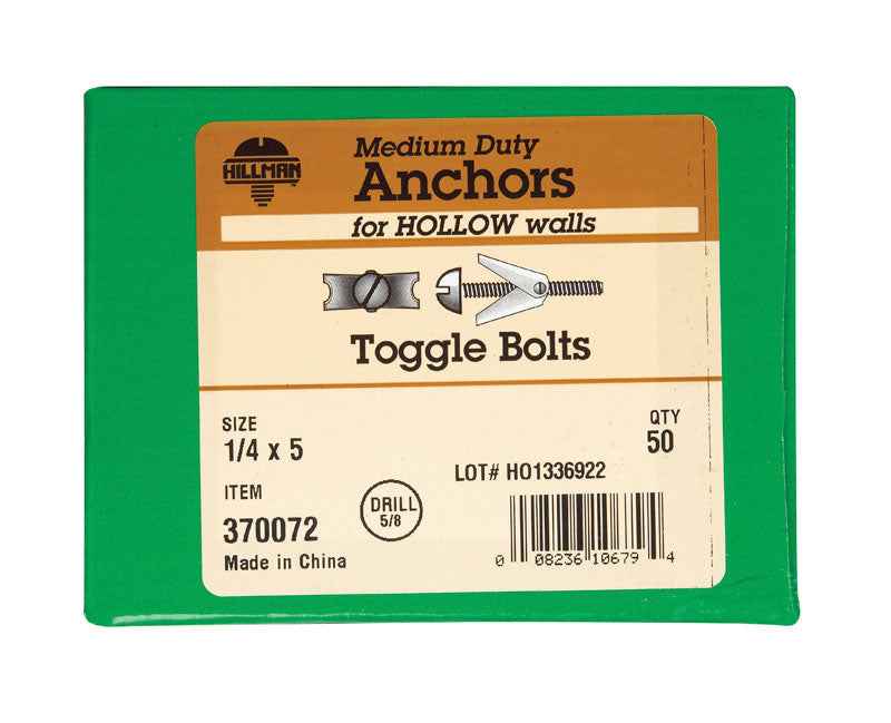 HILLMAN 1/4 in. D X 5 in. L Round Steel Toggle Bolt 50 pk - Image 2