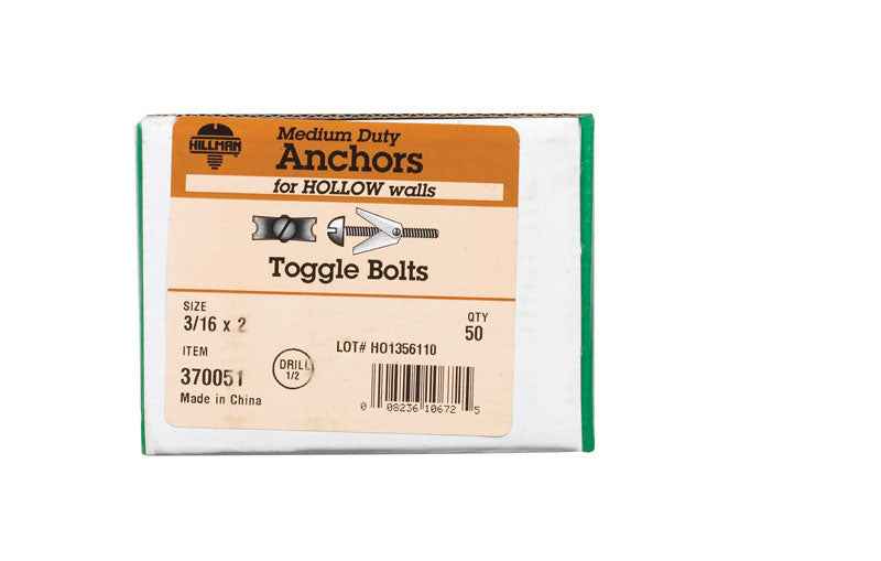Hillman 3/16 in. D X 2 in. L Round Steel Toggle Bolt 50 pk - Image 3
