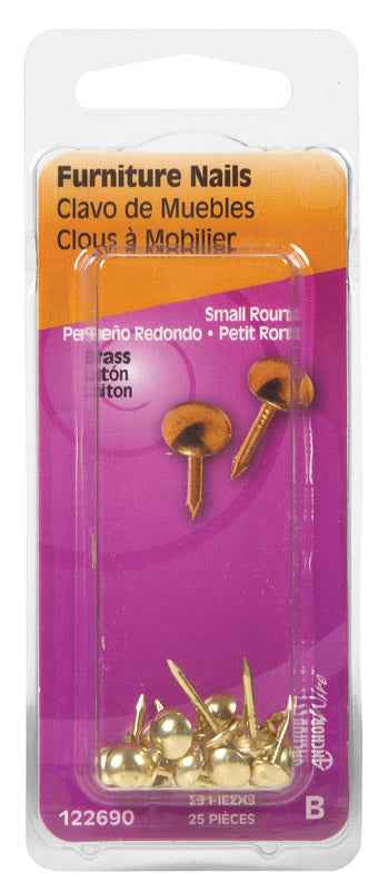 Hillman 7/16 in. L Furniture Brass-Plated Brass Nail Smooth Shank Round (Pack of 6) - Image 2