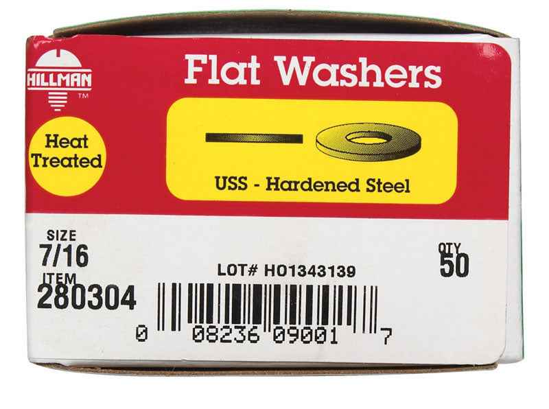 HILLMAN Yellow Dichromate Steel 7/16 in. USS Flat Washer 50 pk - Image 2