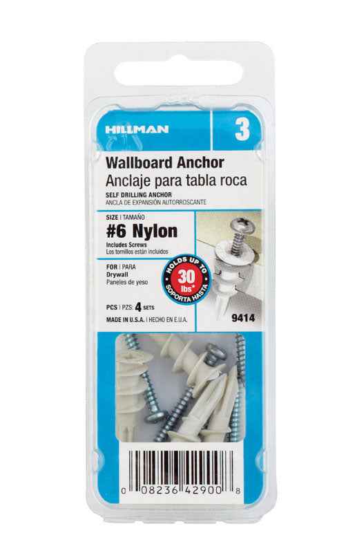 Hillman .138 in. Dia. x 1-1/4 in. L Nylon Pan Head Wallboard Anchors 4 pk - Image 4