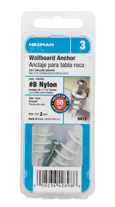 Hillman .164 in. Dia. x 1-1/4 in. L Nylon Pan Head Wallboard Anchors 2 pk (Pack of 6) - Image 4