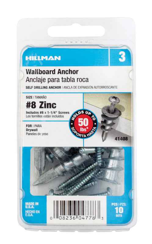 Hillman .164 in. Dia. x 1-1/4 in. L Zinc Pan Head Wallboard Anchors 10 pk (Pack of 5) - Image 3