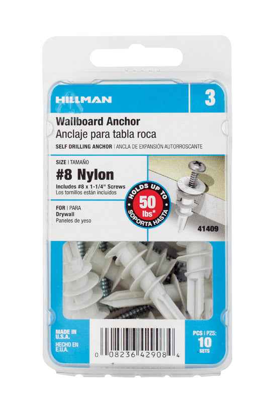 Hillman .164 in. Dia. x 1-1/4 in. L Nylon Pan Head Wallboard Anchors 10 pk (Pack of 5) - Image 3