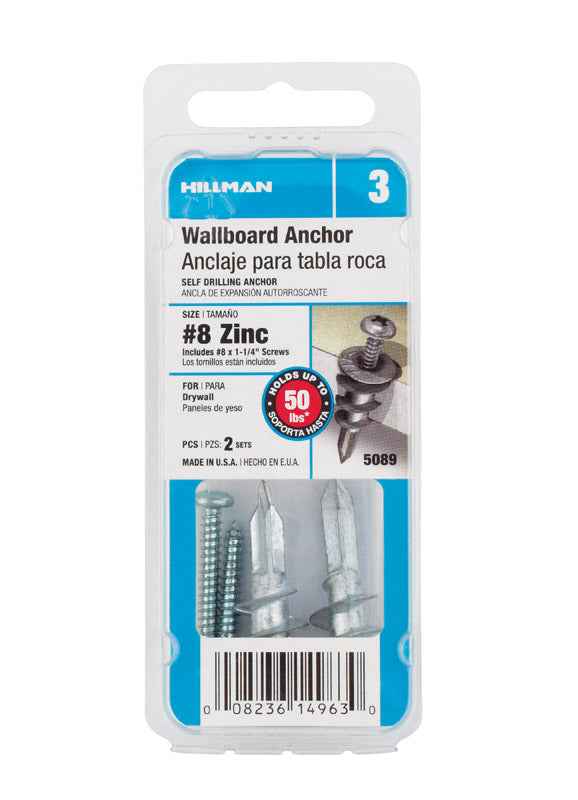 Hillman .164 in. Dia. x 1-1/4 in. L Zinc Pan Head Wallboard Anchors 2 pk (Pack of 6) - Image 4