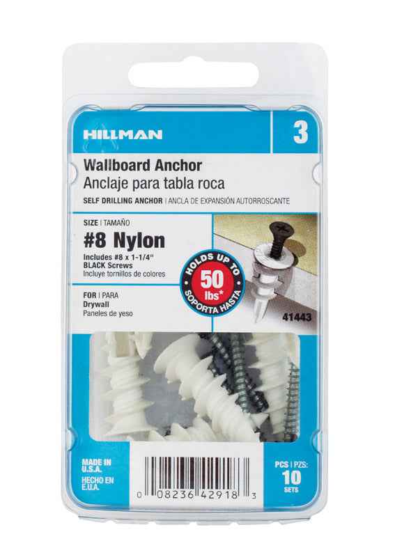 Hillman .164 in. Dia. x 1-1/4 in. L Nylon Flat Head Wallboard Anchors 10 pk (Pack of 5) - Image 2