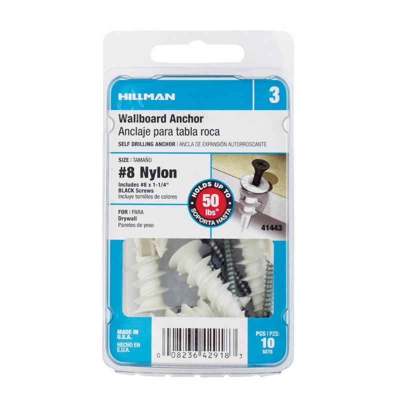 Hillman .164 in. Dia. x 1-1/4 in. L Nylon Flat Head Wallboard Anchors 10 pk (Pack of 5) - Image 3