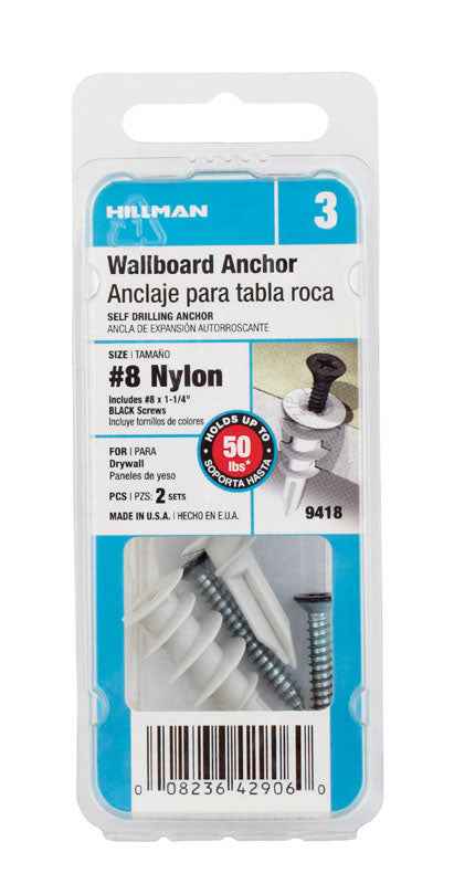 Hillman .164 in. Dia. x 1-1/4 in. L Nylon Flat Head Wallboard Anchors 2 pk (Pack of 6) - Image 2
