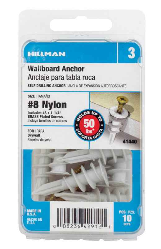 Hillman .164 in. Dia. x 1-1/4 in. L Nylon Flat Head Wallboard Anchors 10 pk (Pack of 5) - Image 2