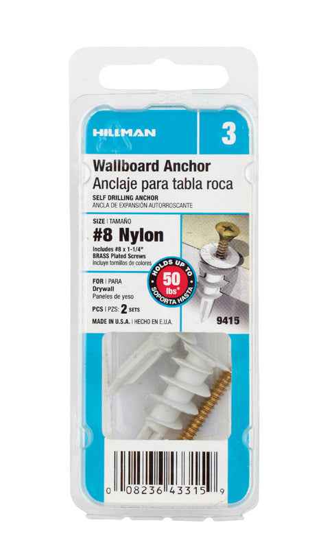 Hillman .164 in. Dia. x 1-1/4 in. L Nylon Flat Head Wallboard Anchors 2 pk (Pack of 6) - Image 2