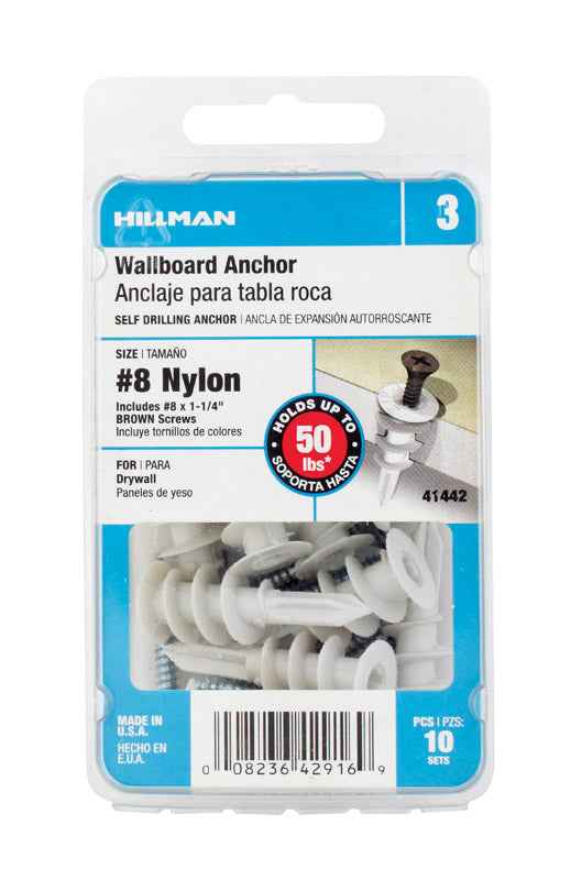 Hillman .164 in. Dia. x 1-1/4 in. L Nylon Flat Head Wallboard Anchors 10 pk (Pack of 5) - Image 2