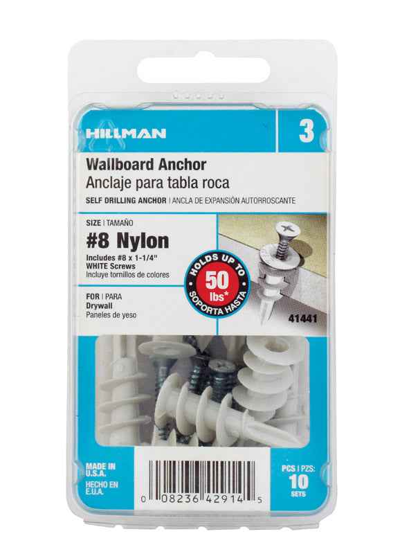 Hillman .164 in. Dia. x 1-1/4 in. L Nylon Pan Head Wallboard Anchors 10 pk (Pack of 5) - Image 2