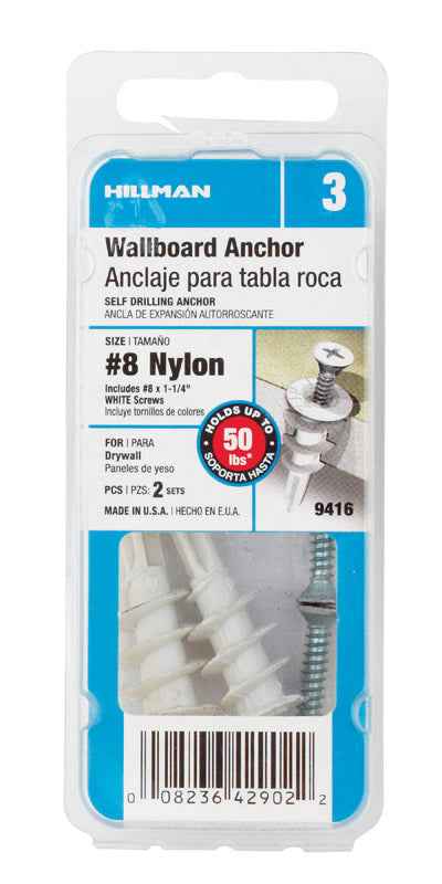 Hillman .164 in. Dia. x 1-1/4 in. L Nylon Flat Head Wallboard Anchors 2 pk (Pack of 6) - Image 2
